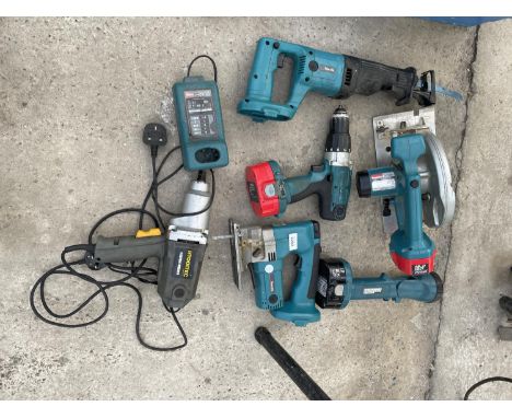 SIX VARIOUS POWER TOOLS TO INCLUDE FIVE MAKITA TOOLS AND A TOOLTEC 