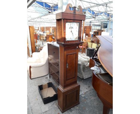 AN OAK AND CROSSBANDED THIRTY-HOUR LONGCASE CLOCK WITH SQUARE ENAMEL DIAL, SPURRIER, TEWSBURY 