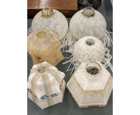 A GROUP OF SIX VINTAGE FROSTED GLASS LIGHT SHADES 
