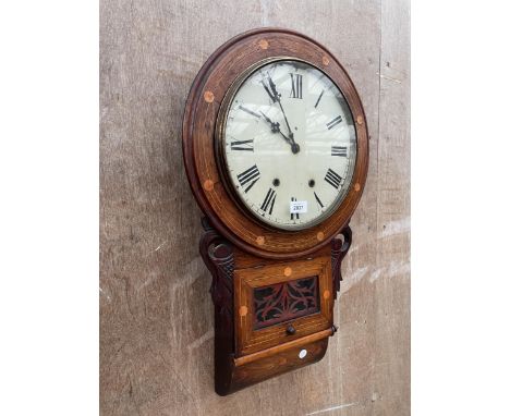 A VICTORIAN EIGHT-DAY WALL CLOCK WITH ENAMEL DIAL AND ROMAN NUMERALS 