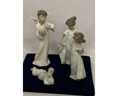 FOUR NAO FIGURINES TO INCLUDE TWO ANGELS AND TWO GIRLS 