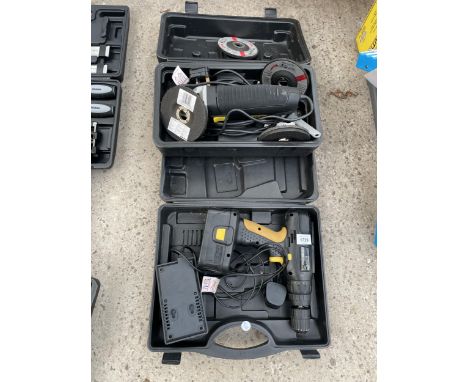 AN AS NEW AND BOXED MCKELLLER ANGLE GRINDER AND A MCKELLER BATTERY DRILL 