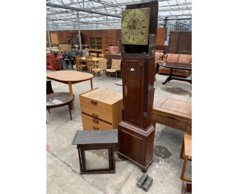 AN 18TH CENTURY OAK AND CROSSBANDED EIGHT-DAY LONGCASE CLOCK WITH SQUARE BRASS FACE, SHEPLEY, STOCKPORT 