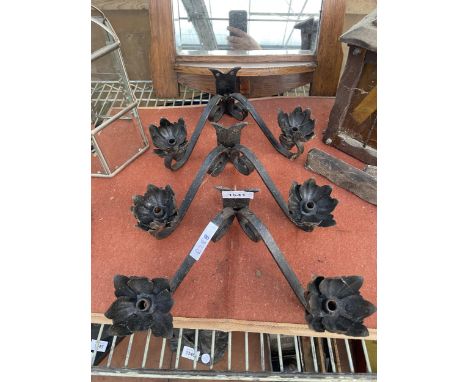 THREE WROUGHT IRON WALL LIGHT FITTINGS 