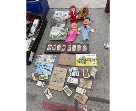 A COLLECTION OF VINTAGE ITEMS TO INCLUDE PUPPETS AND BOOKS ETC 