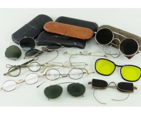 ASSORTED VINTAGE SPECTACLES, including tinted snow glasses, and glasses with hinged mesh guards (11)