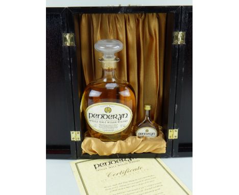 PRESENTATION PENDERYN CASK STRENGTH LIMITED FIRST RELEASE MALT WHISKY, 2004 launch, 61.8% Vol 70cl with matching 5cl miniatur