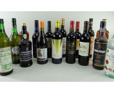 ASSORTED SPIRITS &amp; RED WINE, comprising Sierra Tequila Silver, Apfel Korn, Bacardi white rum, Chamberry white vermouth, R