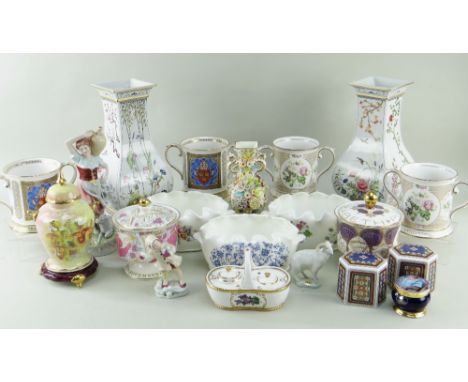 ASSORTED MODERN ORNAMENTAL PORCELAIN, including a pair of Franklin Mint Chinese-style vases, three Minton oval monteiths, fou