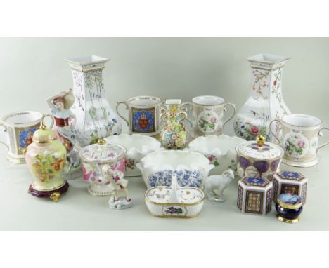 ASSORTED MODERN ORNAMENTAL PORCELAIN, including a pair of Franklin Mint Chinese-style vases, three Minton oval monteiths, fou