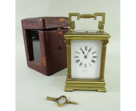 GOOD FRENCH GILT BRASS REPEATING CARRIAGE CLOCK, retailed by Mappin &amp; Webb, fitted with five bevelled galls window, signe