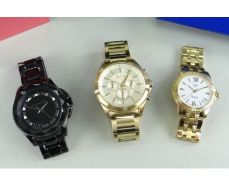 THREE WRISTWATCHES, including Tissot Ballade autoquartz bracelet watch with spare links, box and papers, Armani Exchange brac