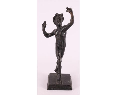 A dark patinated bronze faun, around 1900, h 15 cm.