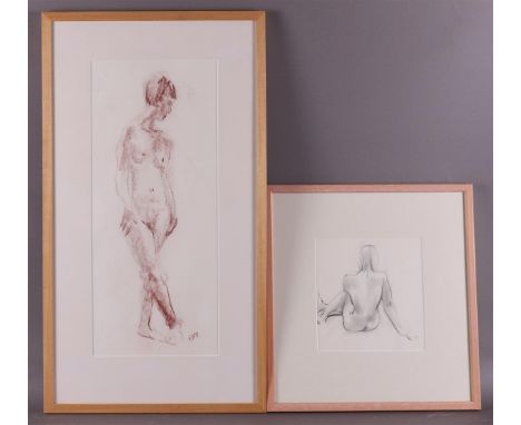 Martens, Gijsbert(George) jr (Groningen 1894-1979) "Standing female nude", signed with monogram bottom right, sketch drawing/