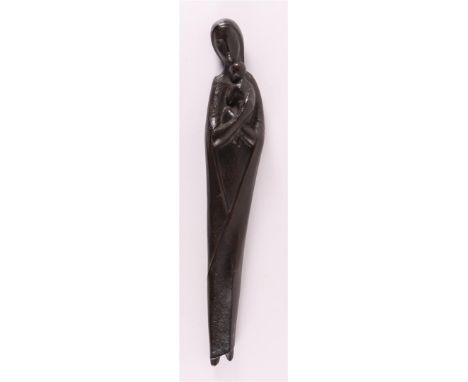 A brown patinated bronze wall sculpture of Madonna and Child, Belgium, ca. 1950. Signed with monogram 'FJF' (F. Jacques Frère