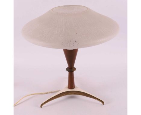 A vintage design table lamp with satin-finished glass shade, 1950s, h 32 x Ø 30 cm.