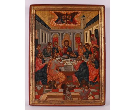 Greek School, 20th century "The Last Supper", icon, tempera / gold leaf / panel, h 42 x 32 cm.