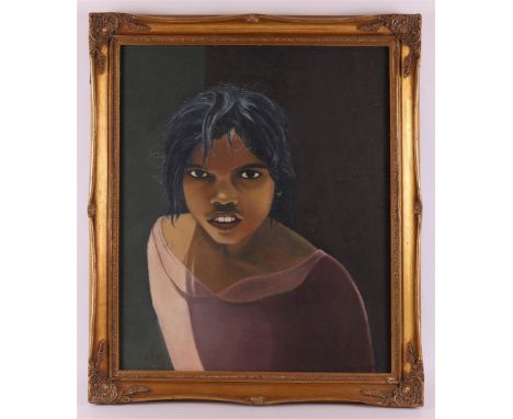 Loo van Pit (1905-1991) "Portrait of a girl", signed in full right, oil paint/board, h 69 x w 60 cm.
