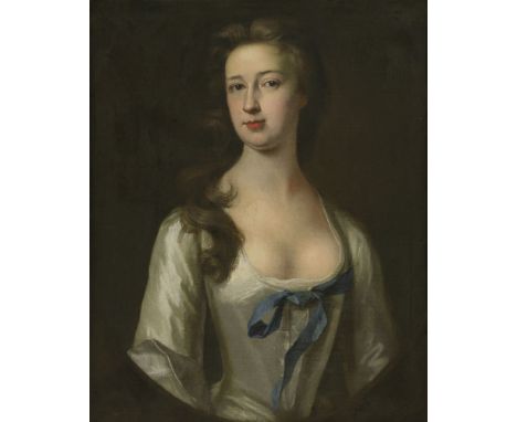 Circle of Jonathan Richardson (1665-1745)PORTRAIT OF A LADY, HALF LENGTH, IN A WHITE DRESSOil on canvas, painted oval76 x 63c