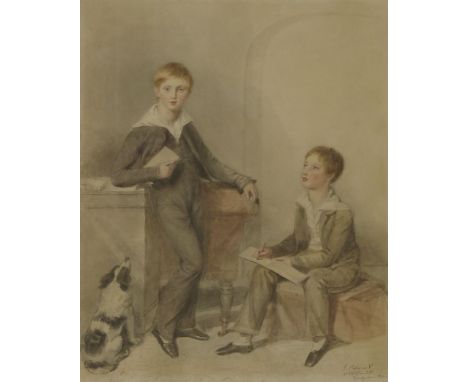 James Holmes (1777-1860)PORTRAIT OF HENRY AND FRANK PARKER, FULL LENGTH, IN AN INTERIOR, ONE STANDING HOLDING A BOOK, THE OTH