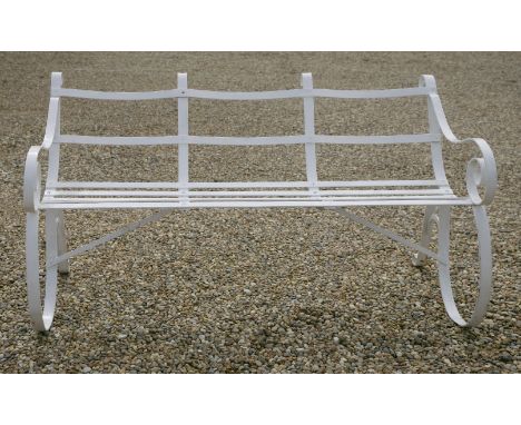 A wrought iron garden bench,152cm wide