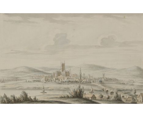 Bernard Lens III (1682-1740) A VIEW OF THE CITY OF GLOUCESTER, FROM THE WEST SHOWING WESTGATEPen and ink and watercolour 20.5