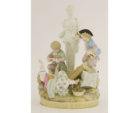 A Meissen group,c.1875-80, of three children playing amongst ruins, after the original by Michel Victor Acier and Johann Carl