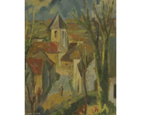 *Robert Simon (French, 1889-1961) A FRENCH VILLAGE STREET Signed l.r., oil on panel  45 x 36cm  Provenance: The 14th Earl of 