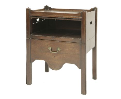A George lll mahogany tray top commode,with a top hung cupboard over a converted slide, now inset with leather,60cm wide47cm 