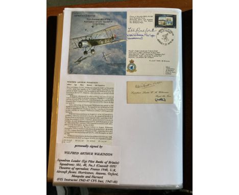 WW2 BOB fighter pilot Wilfred Wilkinson signed bomber cover and business card fixed with biography to A4 pageGood condition. 