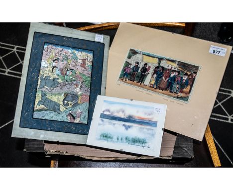 'The Shetland Wedding' by James Bruce Thompson, print 11/80, mounted and framed behind glass, overall size 12" x 9.5". Togeth