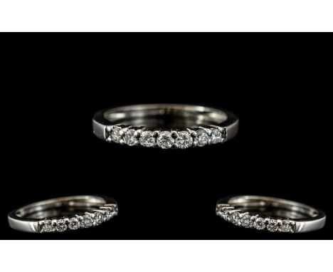 Platinum - Attractive and Petite Contemporary Diamond Set Half Eternity Ring, Marked 950 Platinum to Interior of Shank. The D