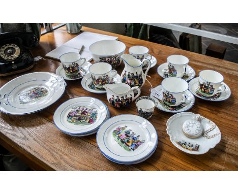 Welsh Costumes Vintage Tea Set, comprising six teacups and saucers, six cake/sandwich plates, a large cake/sandwich plate, a 