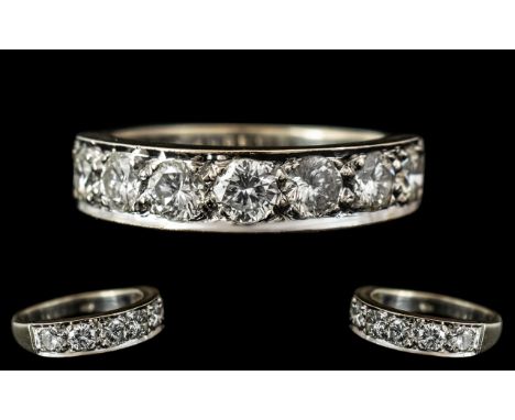 18ct White Gold - Stunning Quality Half Eternity Diamond Set Ring. The 7 Modern Round Brilliant Cud Diamonds of Top Colour an