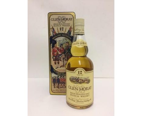 GLEN MORAY 12 YEAR AGED SINGLE MALT SCOTCH WHISKY, 40% vol., 1 x 70cl bottle in decorative "Queen's Own Cameron Highlanders" 