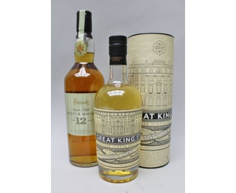 HARROD'S SINGLE MALT SCOTCH WHISKY, aged 12 years, 1 bottle GREAT KING ST. ARTIST'S BLEND SCOTCH WHISKY, 43% vol., 1 x 50cl b