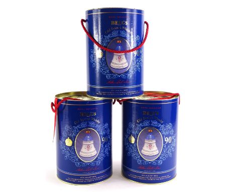 Three Bells whisky decanters, each made to commemorate the 90th birthday of HRH The Queen Mother