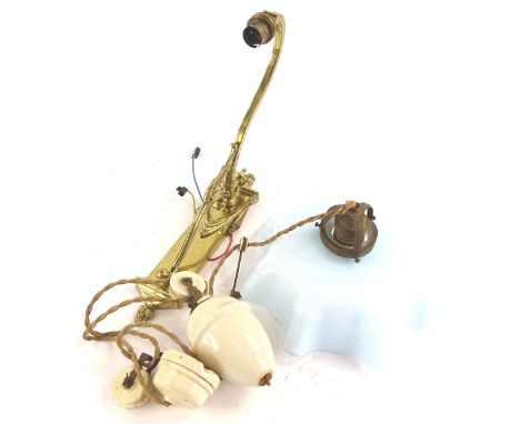 An early 20thC rise and fall ceiling lamp, and a wall bracket
