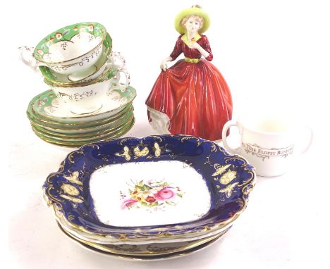 A collection of ceramics to include 19thC cake plates, a similar part tea service, a Beatrix Potter two handled mug and a Roy