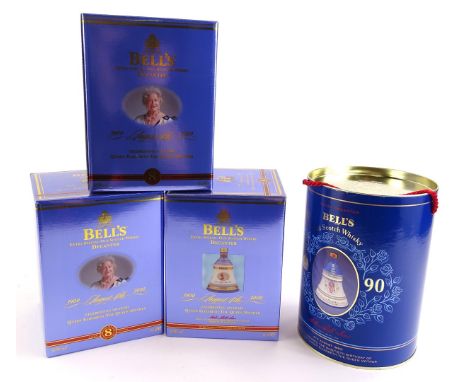 Four Bells whisky decanters, to include two examples to celebrate the 100 Years of the Queen Mother (3) and another for her 9
