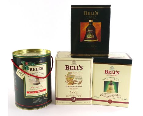 Four Bells commemorative whisky decanters, for Christmas 1998, 1997, 1993 and 1989