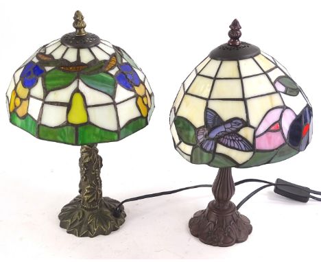 A Tiffany style table lamp, with stained glass shade, and another similar. (2)