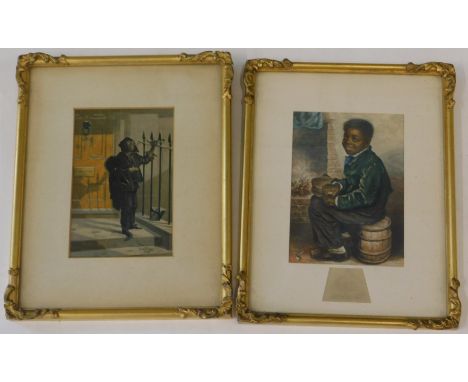 After G Baxter. Me Warm Now, coloured print, 15cm x 11cm, and another similar depicting a chimney sweep. (2)