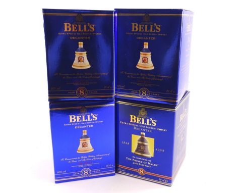 Four Bells whisky decanters, to include three to commemorate the Golden Wedding of The Queen and Duke of Edinburgh and anothe