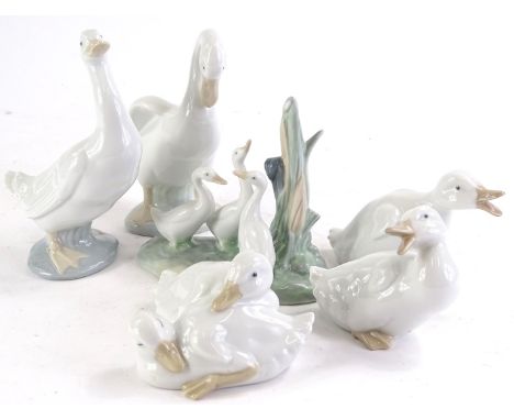 A collection of Nao porcelain figures, geese and swans etc., 1 boxed.