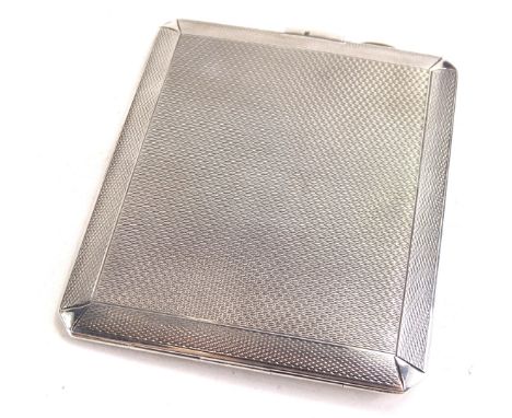 A George V Art Deco engine turned silver cigarette case, monogrammed, Chester 1931, 3¼oz.