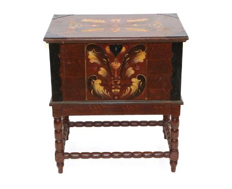 A Painted and Grained Pine Chest on Stand, mid 20th century, the hinged lid with nailed metal corners, the interior named Ann