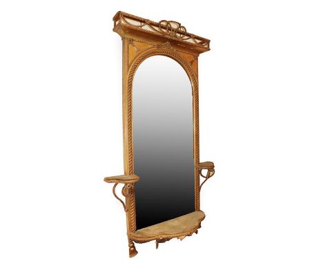 A Victorian Gilt and Gesso Pier Glass, late 19th century, the original mirror plate within a ropetwist and tassel border supp