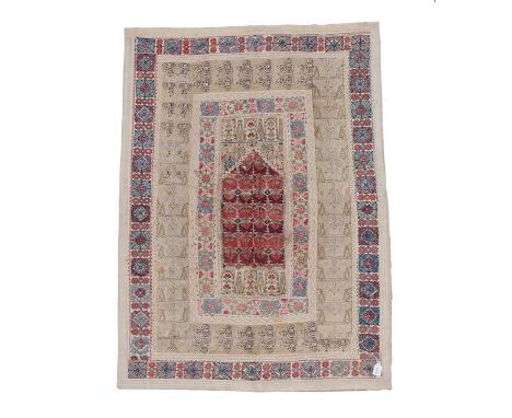 A Greek Island Embroidered Prayer Panel, probably Naxos, 19th century, worked in various stitches, the field with four rows o