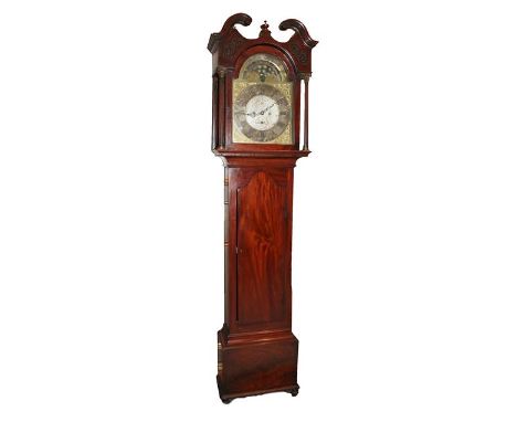 A Mahogany Eight Day Longcase Clock, signed Coleman &amp; Co, Falkirk, circa 1780, swan neck pediment, side glass windows, ar